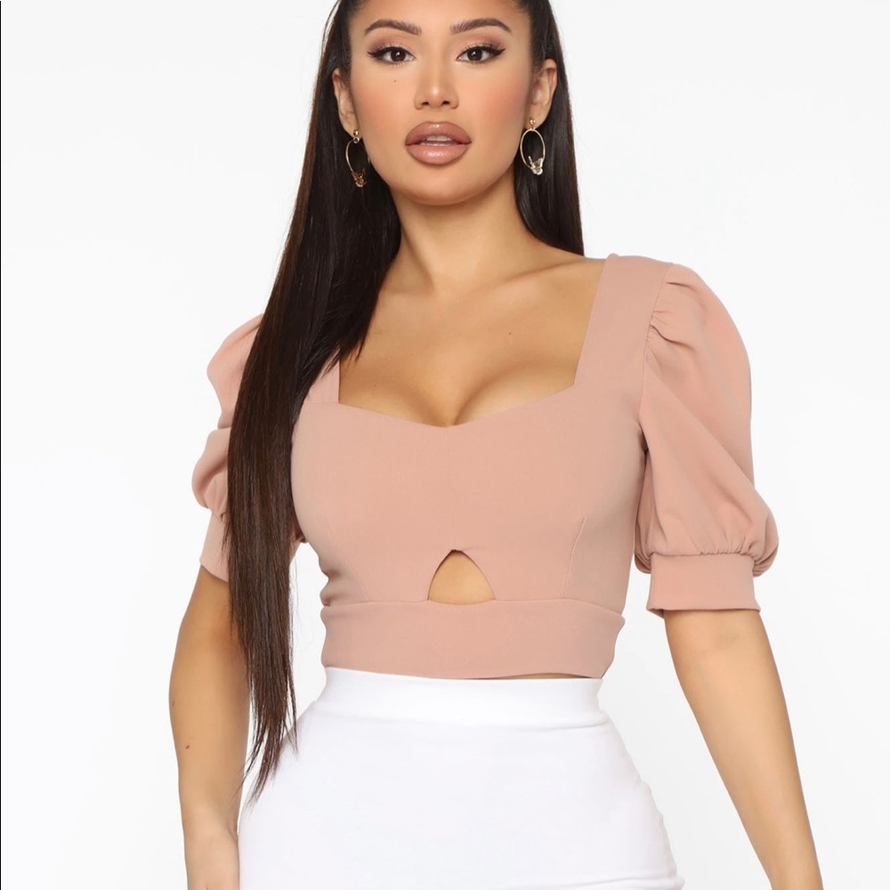 Dressy Crop Top puff sleeves MAUVE